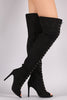 Anne Michelle Over The Knee Open Toe Lace Up Boot
