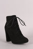 Bamboo Lace Up Fur Lined Chunky Heel Ankle Bootie