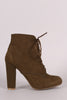 Bamboo Lace Up Fur Lined Chunky Heel Ankle Bootie