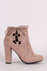 Bamboo Side Lace Up Round Toe Chunky Heel Booties