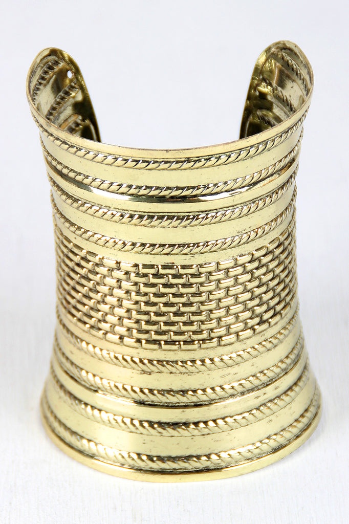 Brick Etched Curved Cuff Bracelet