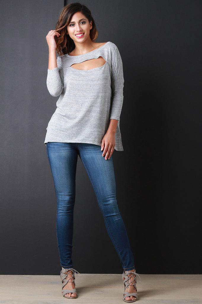 Cut Out Boat Neck Long Sleeve Top