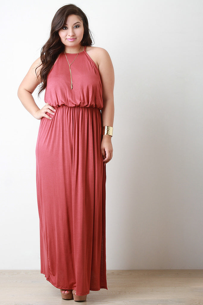 Ruched Waist Side Slit Maxi Dress