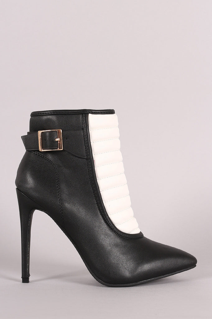 Quilted Buckled Pointy Toe Stiletto Booties