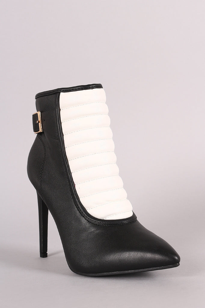 Quilted Buckled Pointy Toe Stiletto Booties