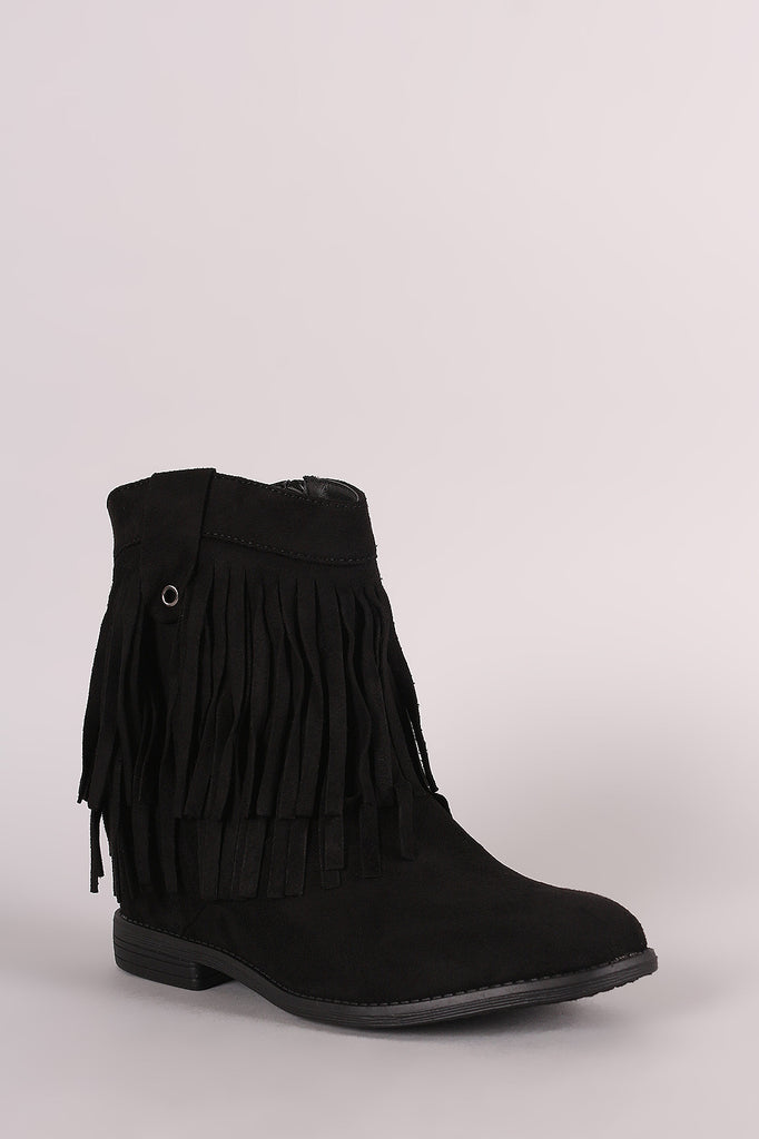 Suede Double Layered Fringe Moccasin Booties