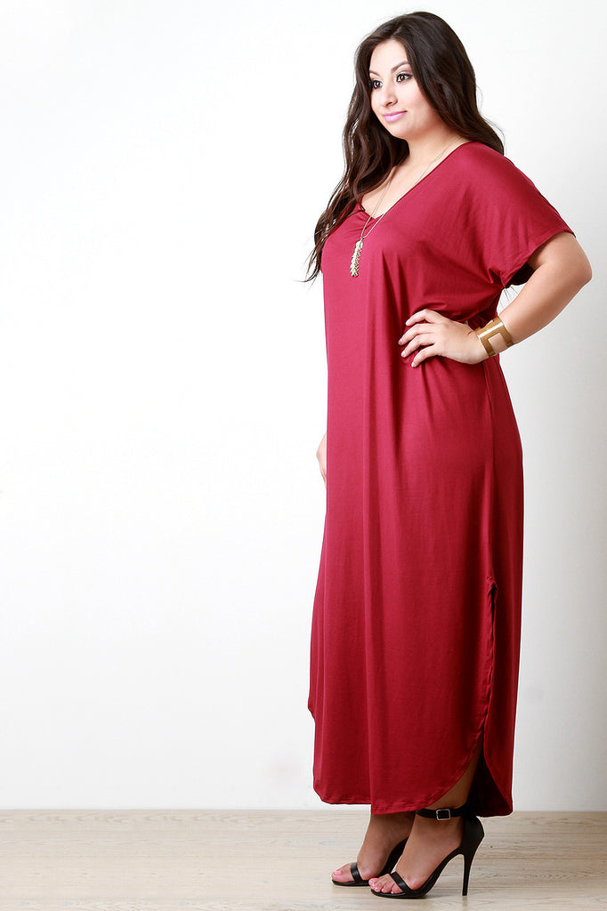 Scoop Neck Dolman Sleeves Maxi Dress