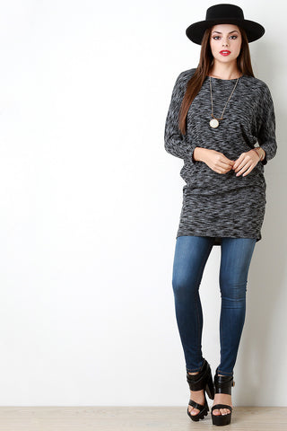 Marled Knit Longsleeve Pocketed Long Top