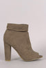 Bamboo Suede Slouchy Peep Toe Chunky Heeled Ankle Boots