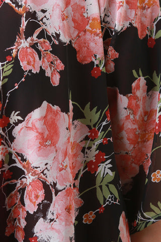Floral Chiffon Draped Open Front Kimono Cardigan