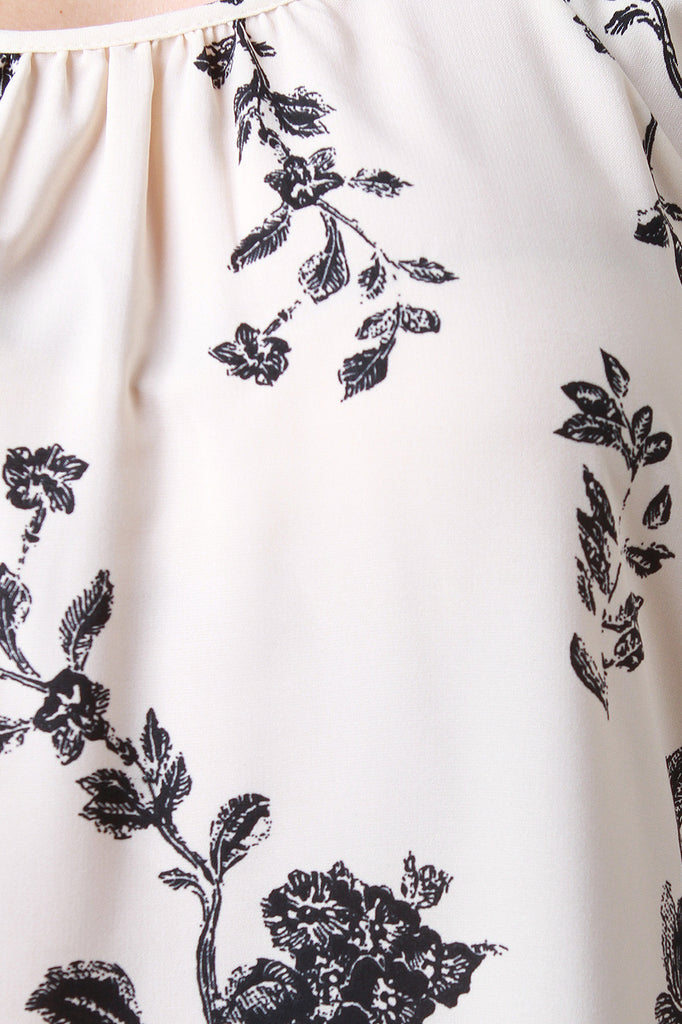 Cold Shoulder Lace Trim Floral Print Shift Dress