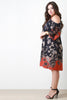 Cold Shoulder Lace Trim Floral Print Shift Dress