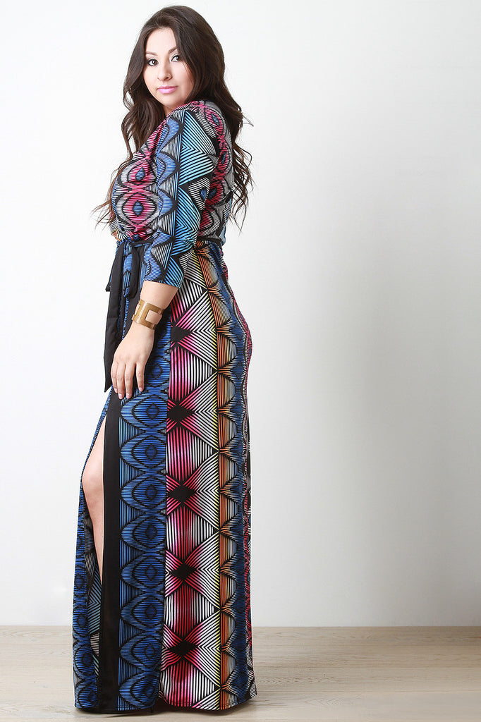 Geo Striped Surplice Maxi Dress