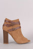 Bamboo Suede Buckled Strap Chunky Heeled Booties