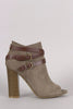 Bamboo Suede Buckled Strap Chunky Heeled Booties