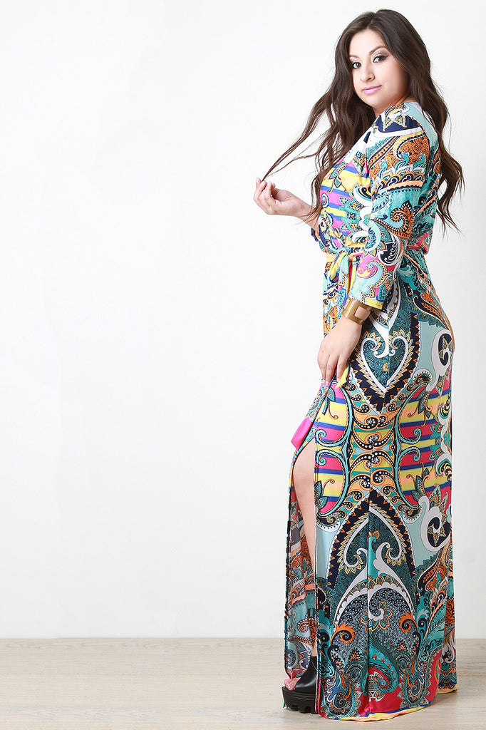 Paisley Surplice Slit Maxi Dress