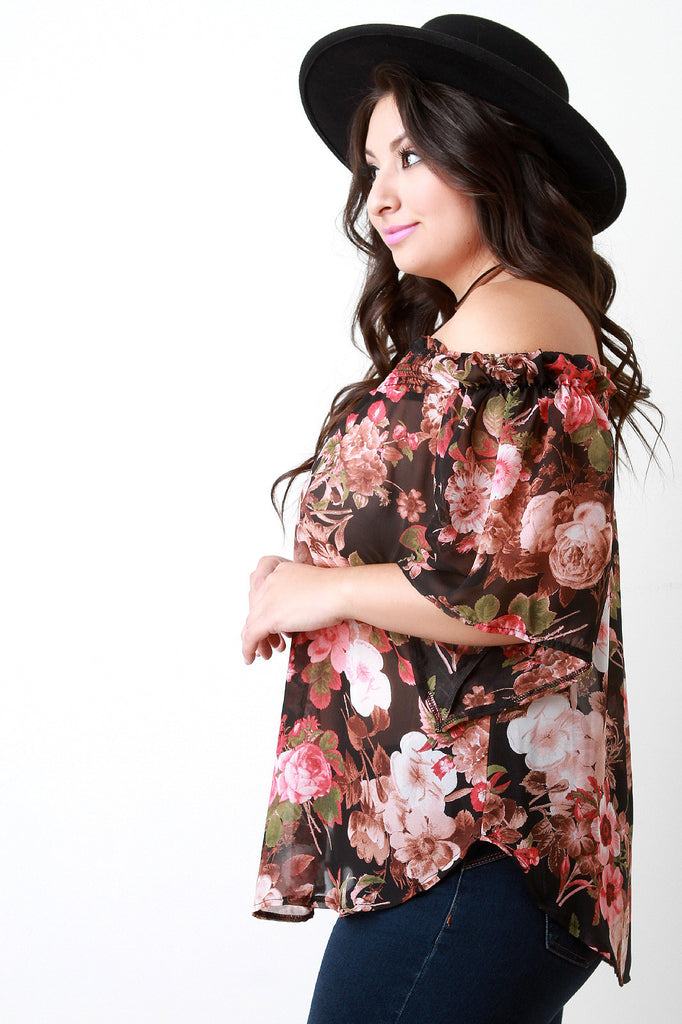 Off The Shoulder Floral Chiffon Top