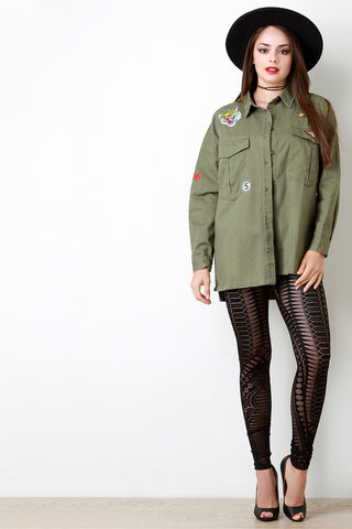 Patched Military Pocketed Denim Jacket