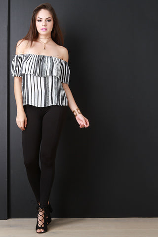 Striped Off The Shoulder Ruffle Top