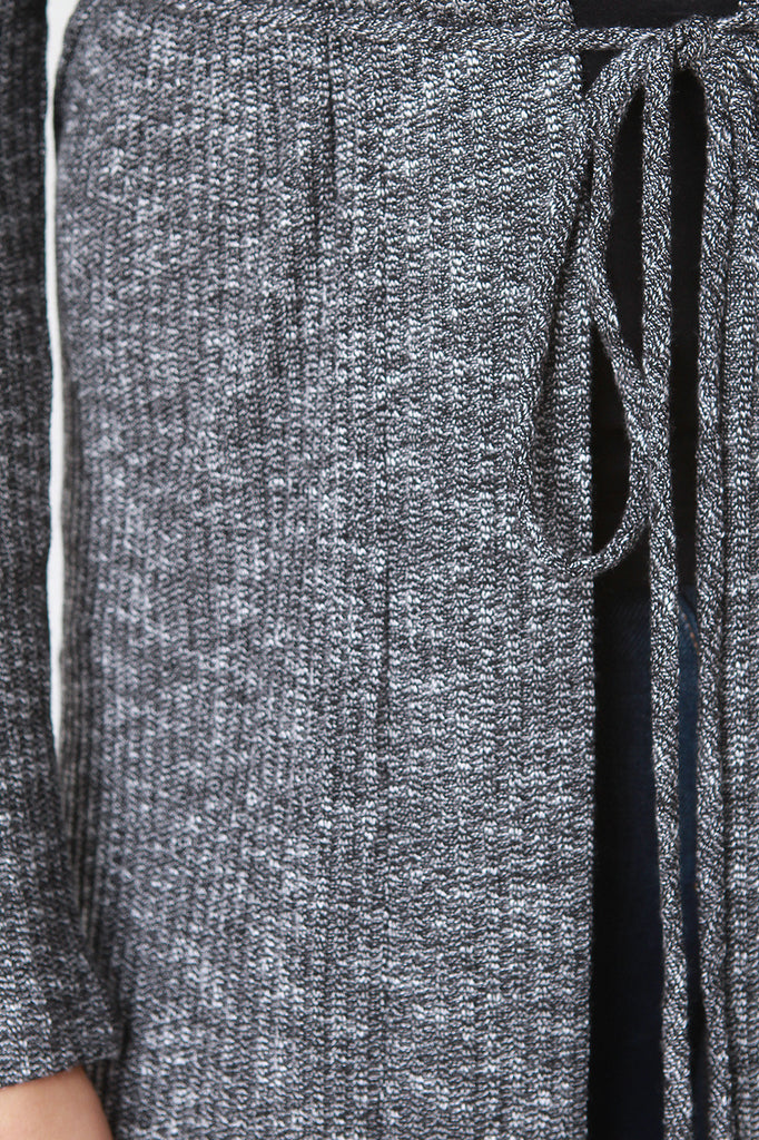 Marled Knit Long Side Slit Cardigan