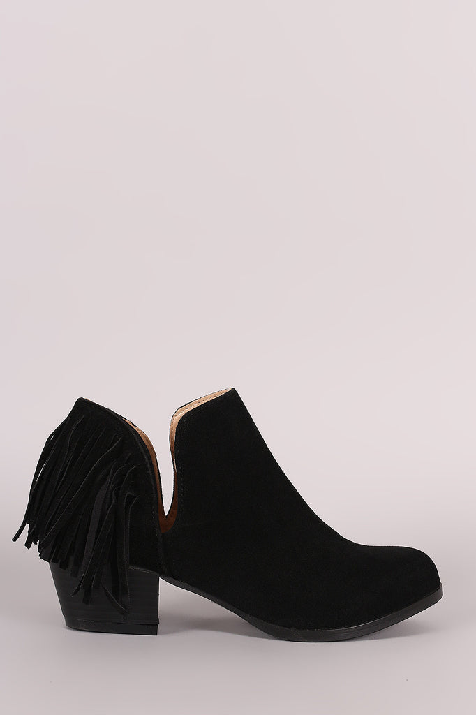 Suede Back Fringe Side Cutout Booties