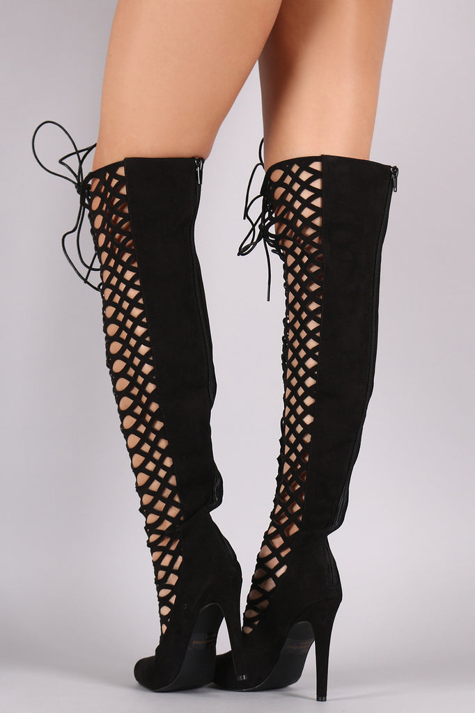 Qupid Over The Knee Cut Out High Heel Boots