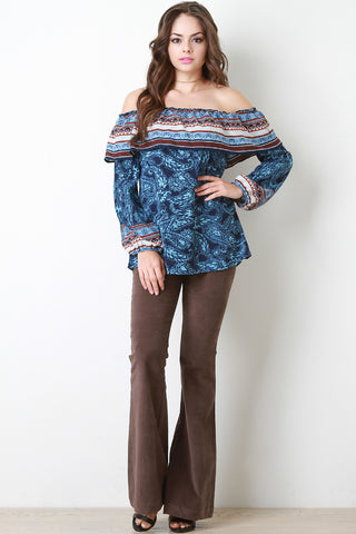Paisley Off the Shoulder Long Sleeve Top