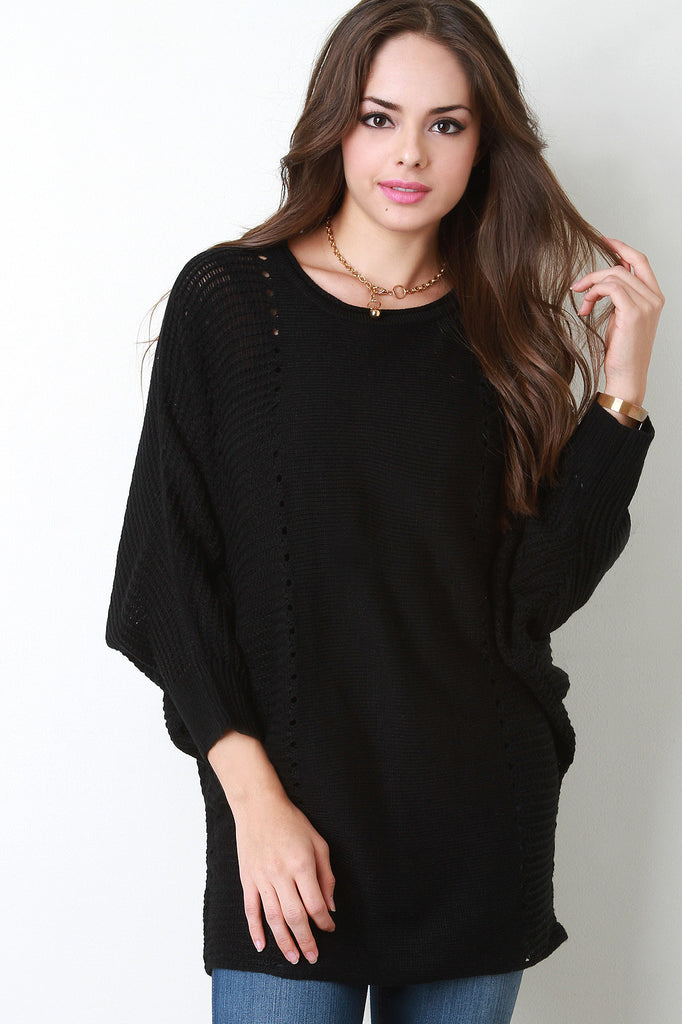 Contrast Knit Baggy Bat Wing Sweater