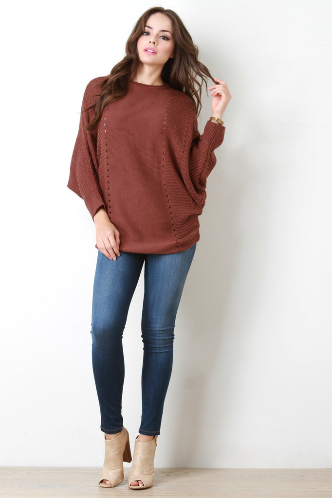 Contrast Knit Baggy Bat Wing Sweater