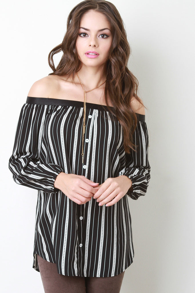 Stripped Woven Off the Shoulder Top