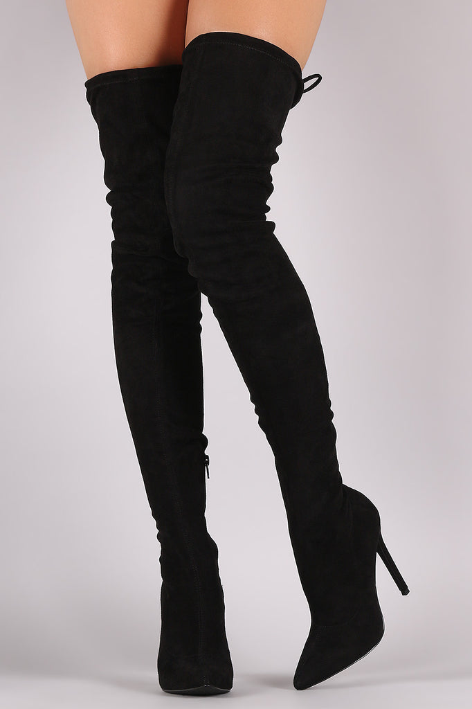 Pointy Toe Drawstring Tie Stiletto Suede Over-The-Knee Boots