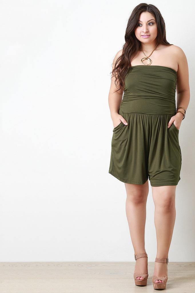 Strapless Ruched Romper