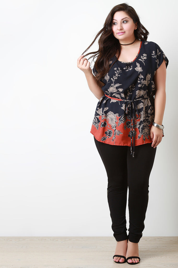 Two Tone Sketched Floral Print Tunic