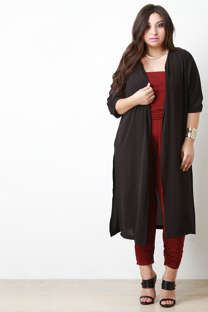 Half Sleeve Double Slit Open Front Duster