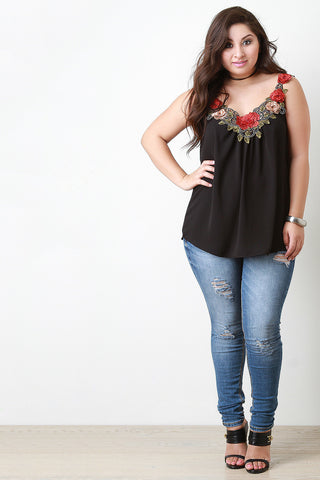 Embroidered Flower Flowy Tank Top