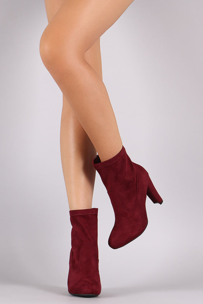 Suede Almond Toe Chunky Heeled Ankle Boots