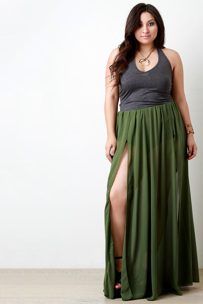 Double Slit High Waisted Chiffon Maxi Skirt Nyere Style