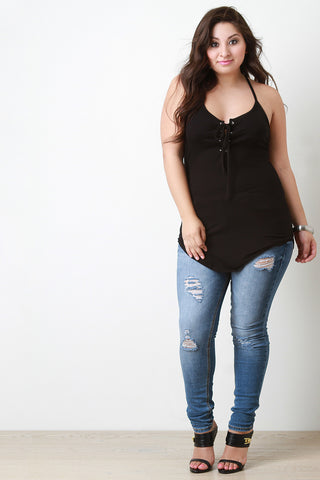 Lace Up Ribbed Racerback Tank