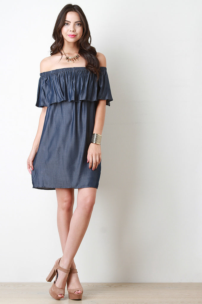 Off The Shoulder Ruffle Shift Dress