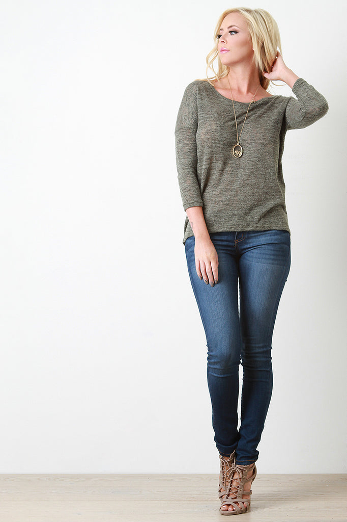 Marled Knit Long Sleeves High Low Sweater Top