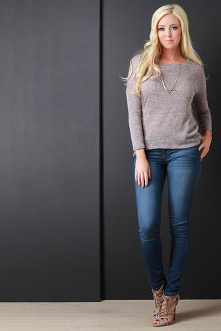 Marled Knit Long Sleeves High Low Sweater Top