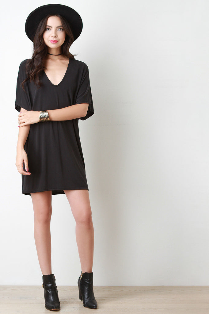 Relaxed Fit Dolman Sleeves Deep V Dress