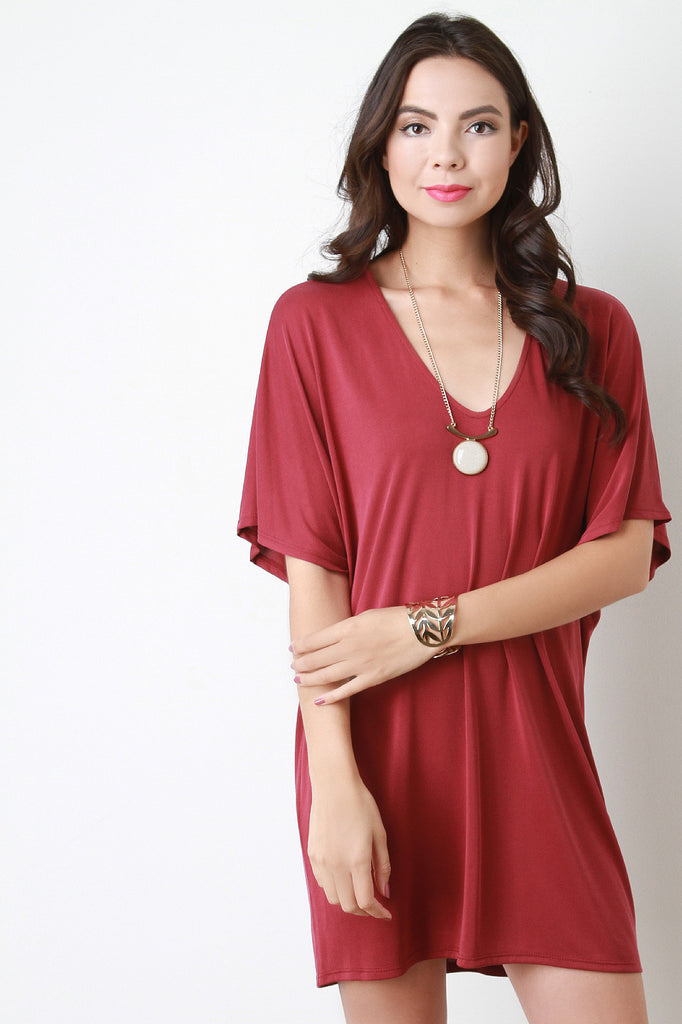 Relaxed Fit Dolman Sleeves Deep V Dress