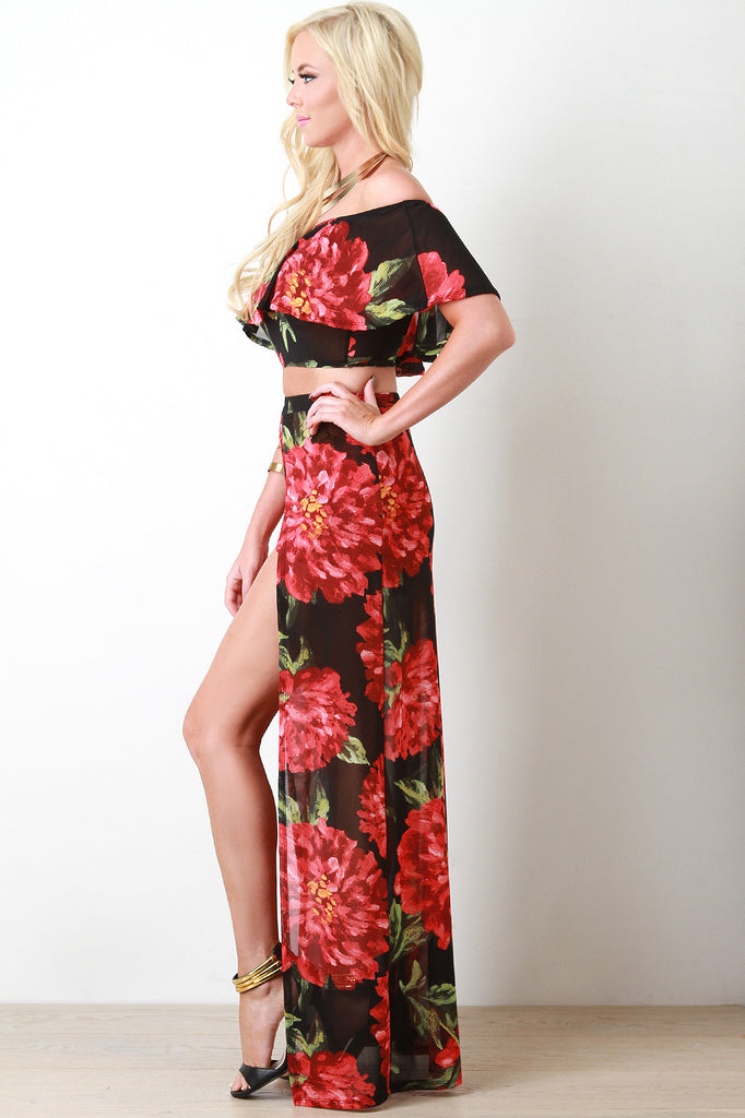 Floral Bardot and Shorts Two Piece Set