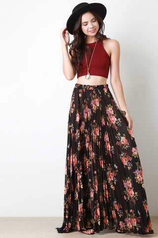 Floral Chiffon Accordion Maxi Skirt