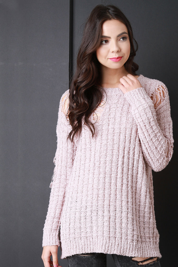 Cozy Pullover Distressed Knit Sweater