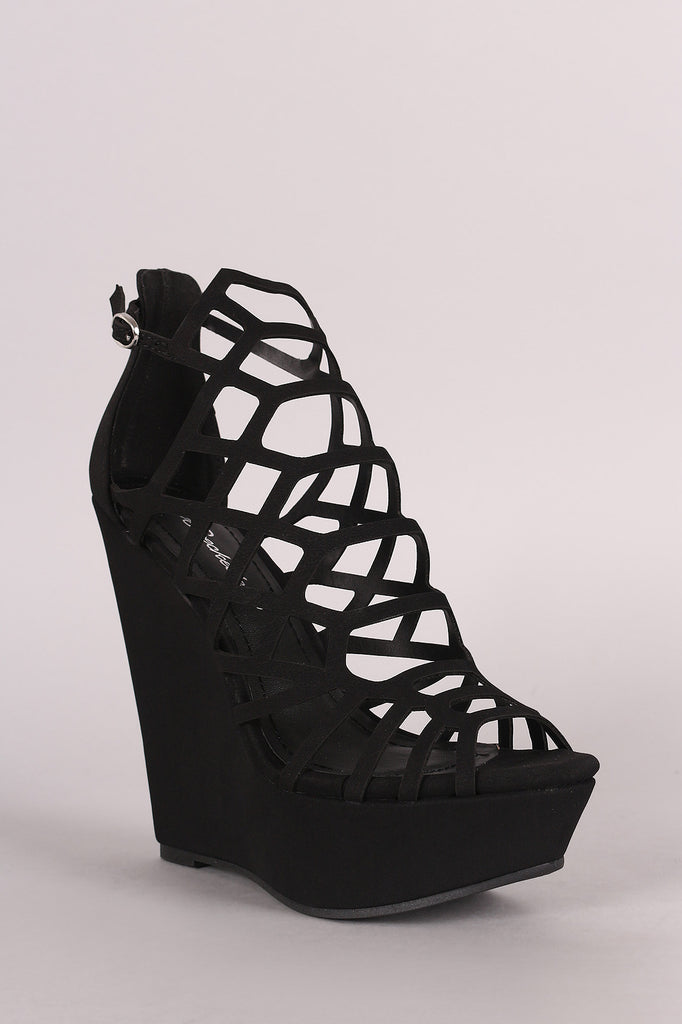 Breckelle Nubuck Caged Platform Wedge