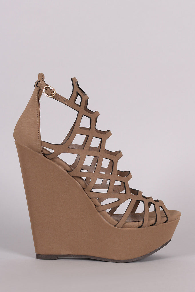 Breckelle Nubuck Caged Platform Wedge