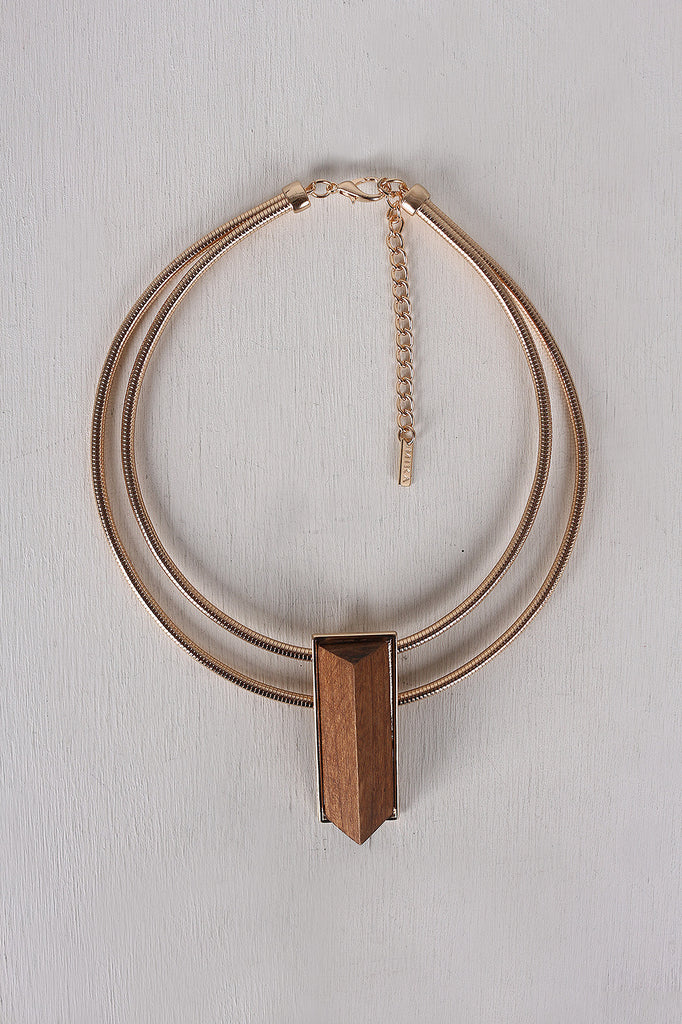 Wood Triangle Block Wire Collar Necklace Set