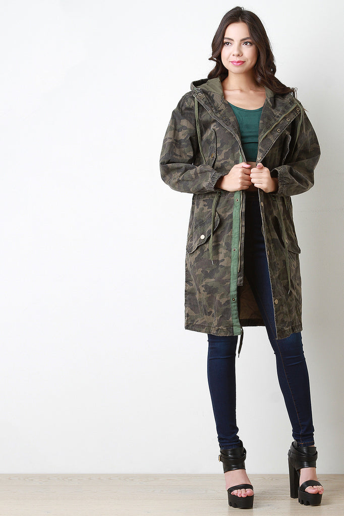 Longline Camouflage Hooded Jacket